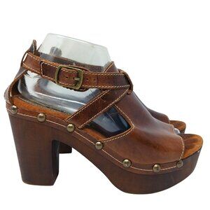Sbicca UNISON Brown Leather Platform Clog Sandals Size 40 Made in Italy Chunky